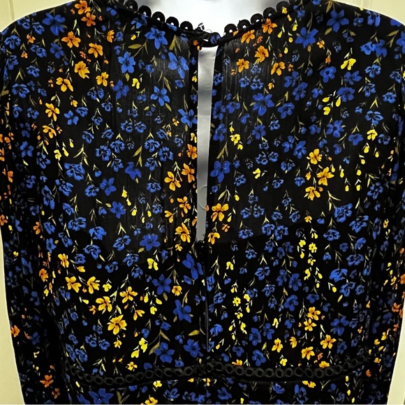 B Darling Black and Blue Floral Long Sleeve flutter Dress. Ruffle hem lined 9/10 - Picture 5 of 10